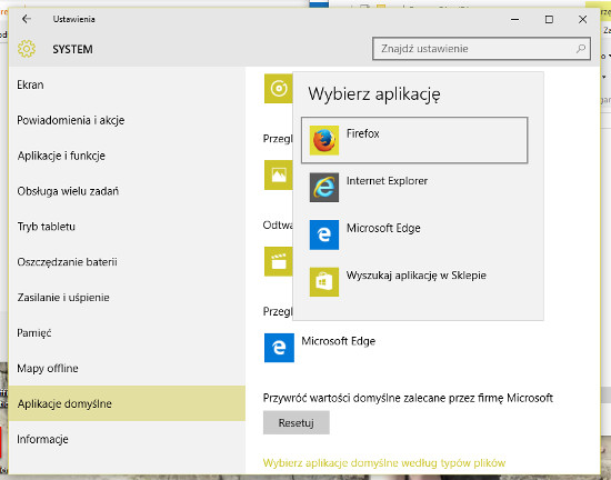 Zmiana domyślnej przeglądarki w Windows 10 – krok 2